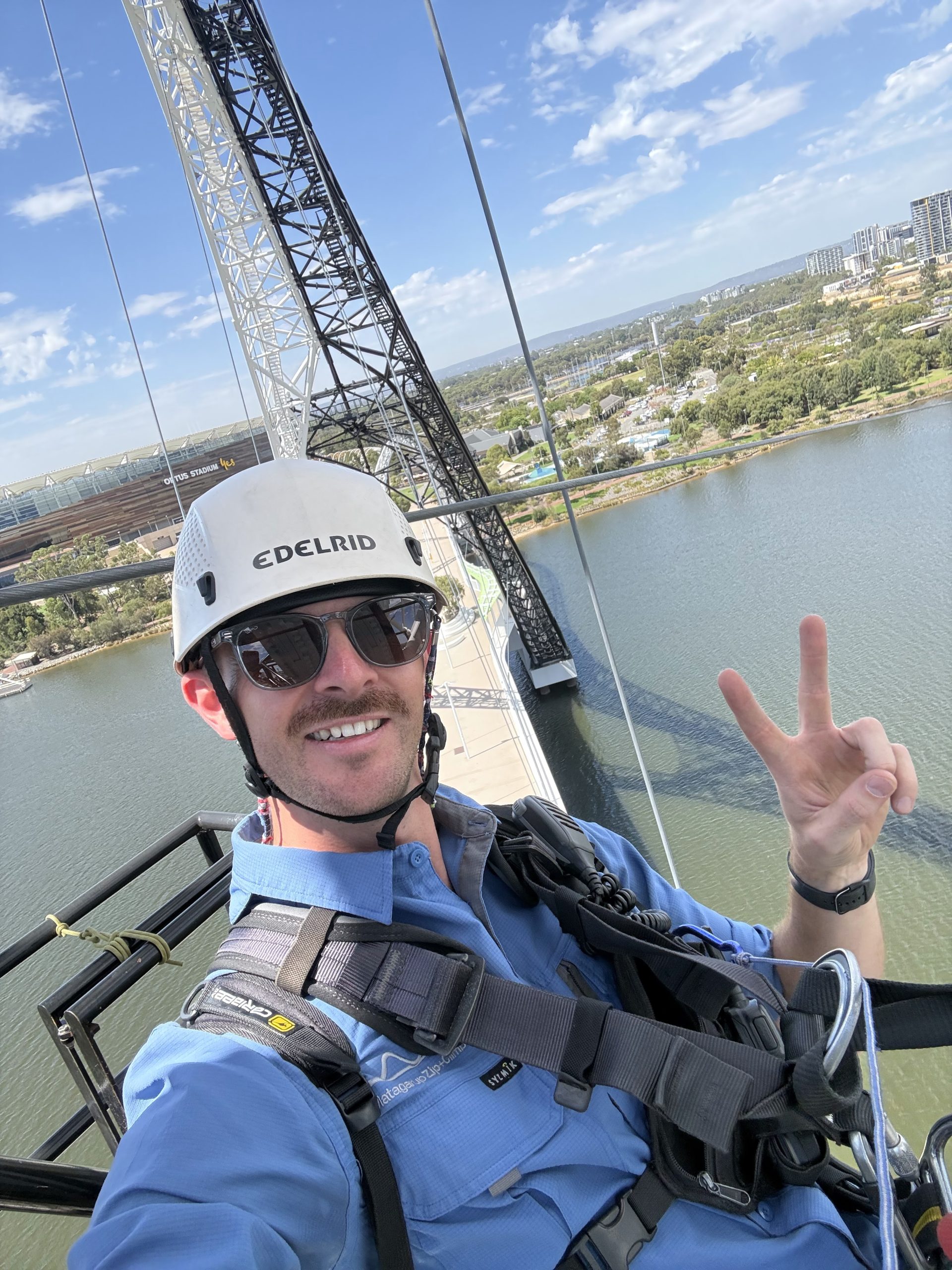 Zip+Climb team member at Perth’s number one tourism attraction, Matagarup Bridge zipline and climb experience